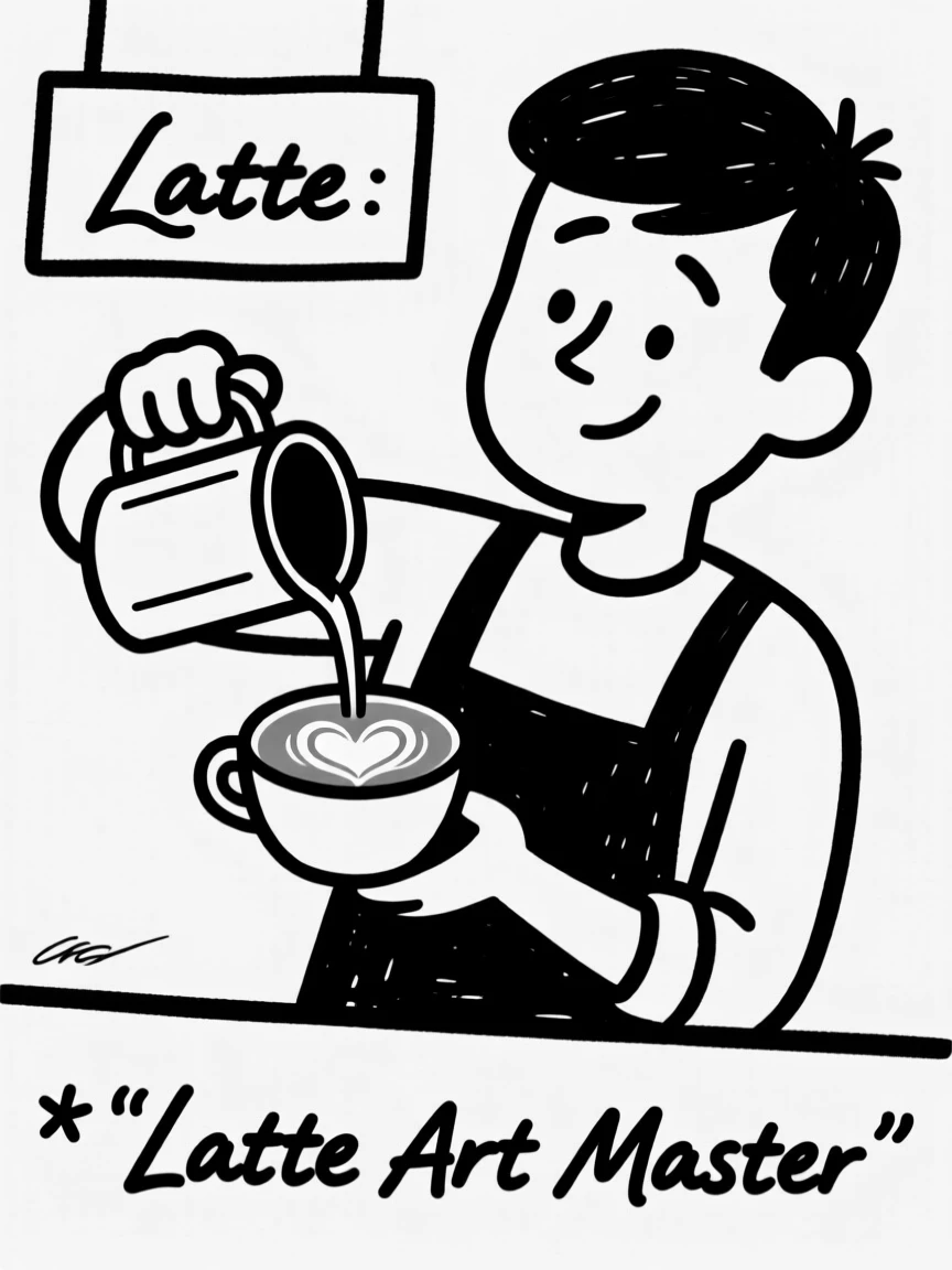 A barista pouring a heart shape into a latte with practiced precision.