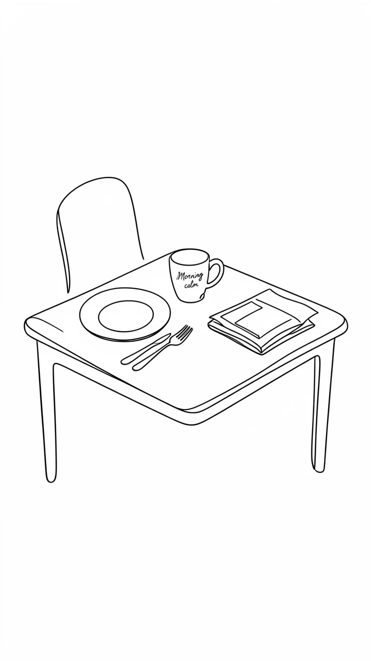 A kitchen table set for a simple family breakfast on a weekday morning