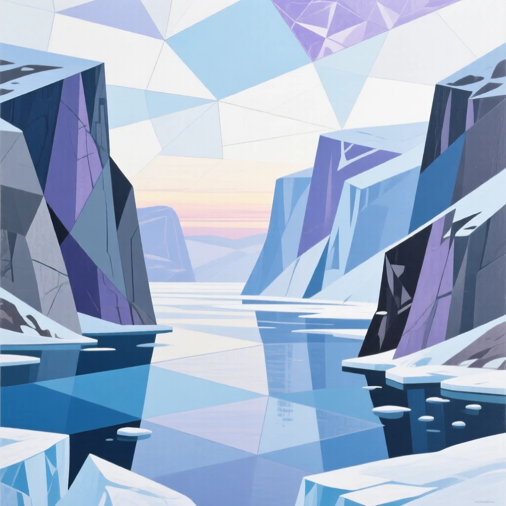 A quiet fjord surrounded by steep cliffs under a pale arctic dawn.