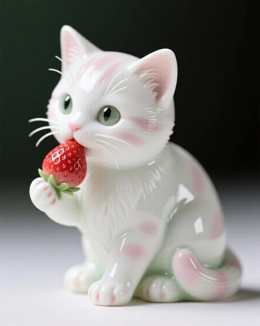 A tiny kitten nibbling on a wild strawberry, utterly charming and full of innocent wonder.
