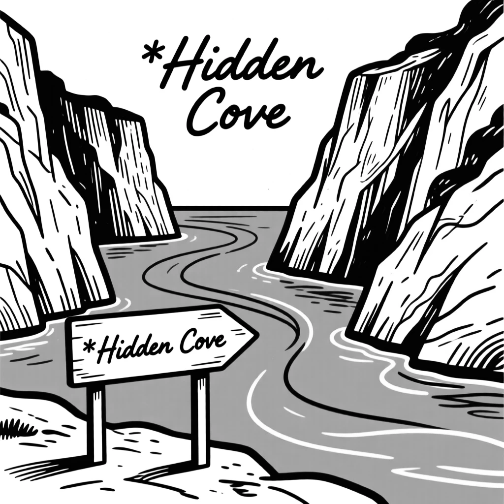 A hidden cove with turquoise water and dramatic cliffs on either side.