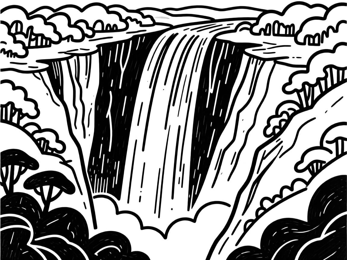 A dramatic waterfall plunging into a rainforest gorge.