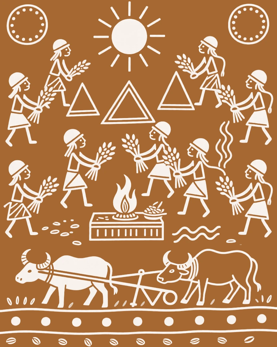 A seed-sowing ceremony celebrated as farmers bring the first grains of the harvest to be blessed.