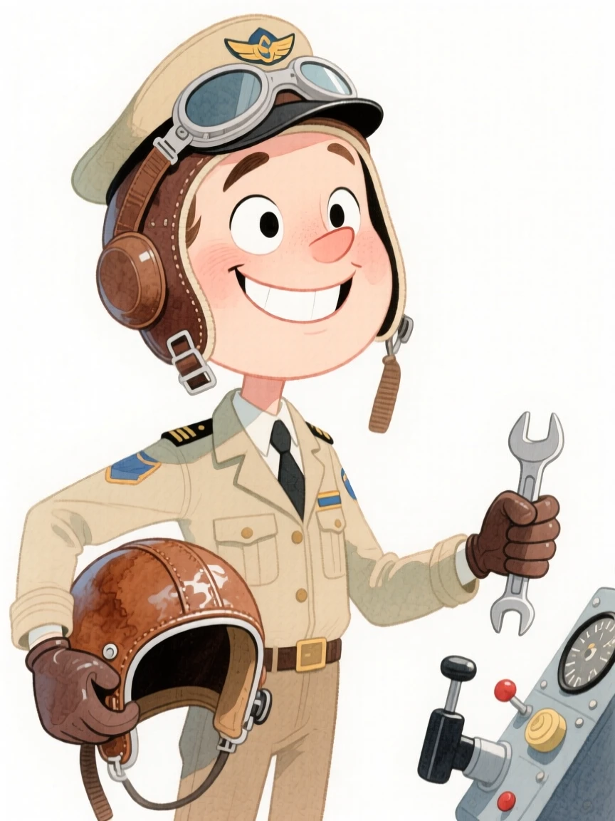 A pilot confidently at work, tools of the trade in hand