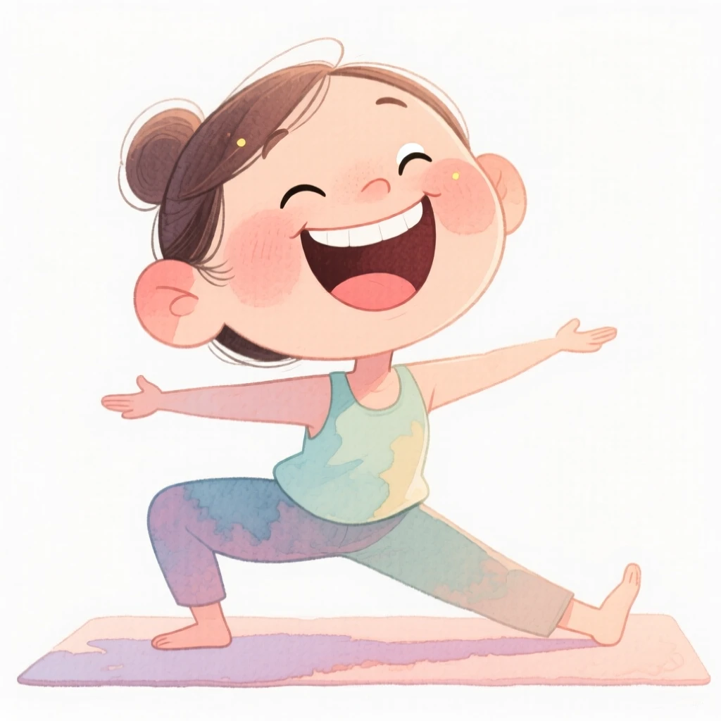 A yoga instructor laughing mid-task with genuine warmth