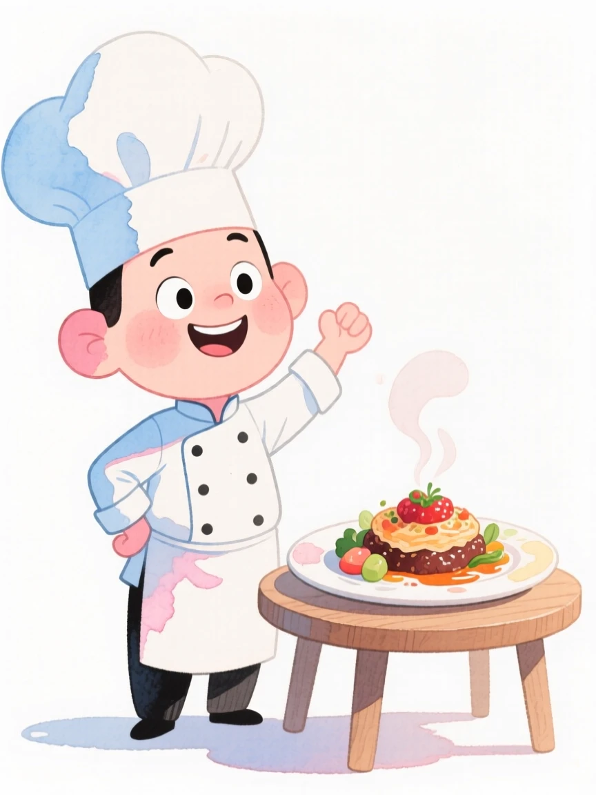 A chef standing proudly beside their finished creation