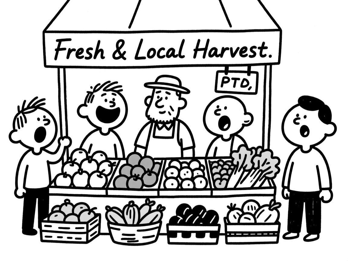 A colorful farmers market stall overflowing with fresh fruits and vegetables.