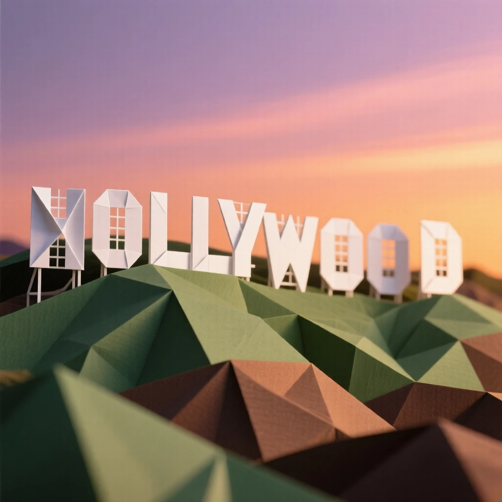 The Hollywood sign glowing under a warm California sunset over the hills.