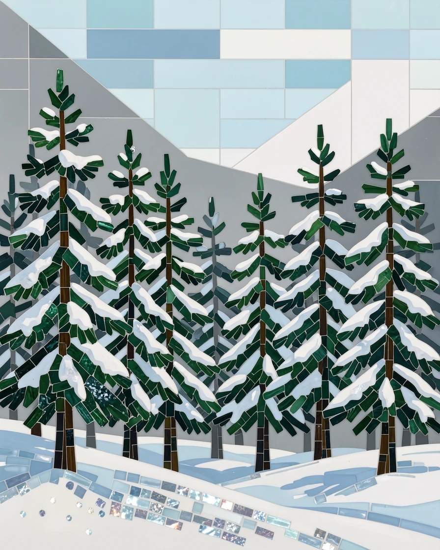 A dense pine forest blanketed in fresh untouched snow.