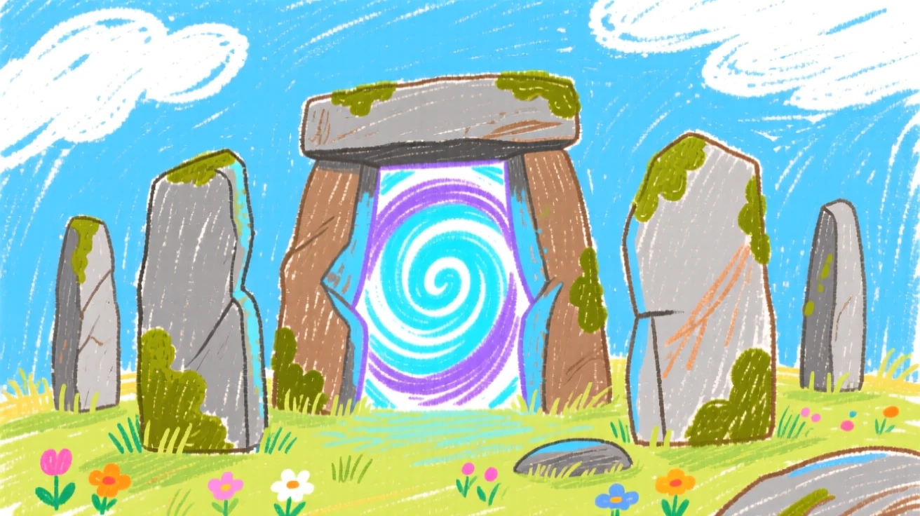 A glowing portal opening within a ring of ancient standing stones.