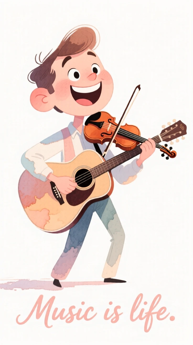 A musician posing with the instruments of their craft