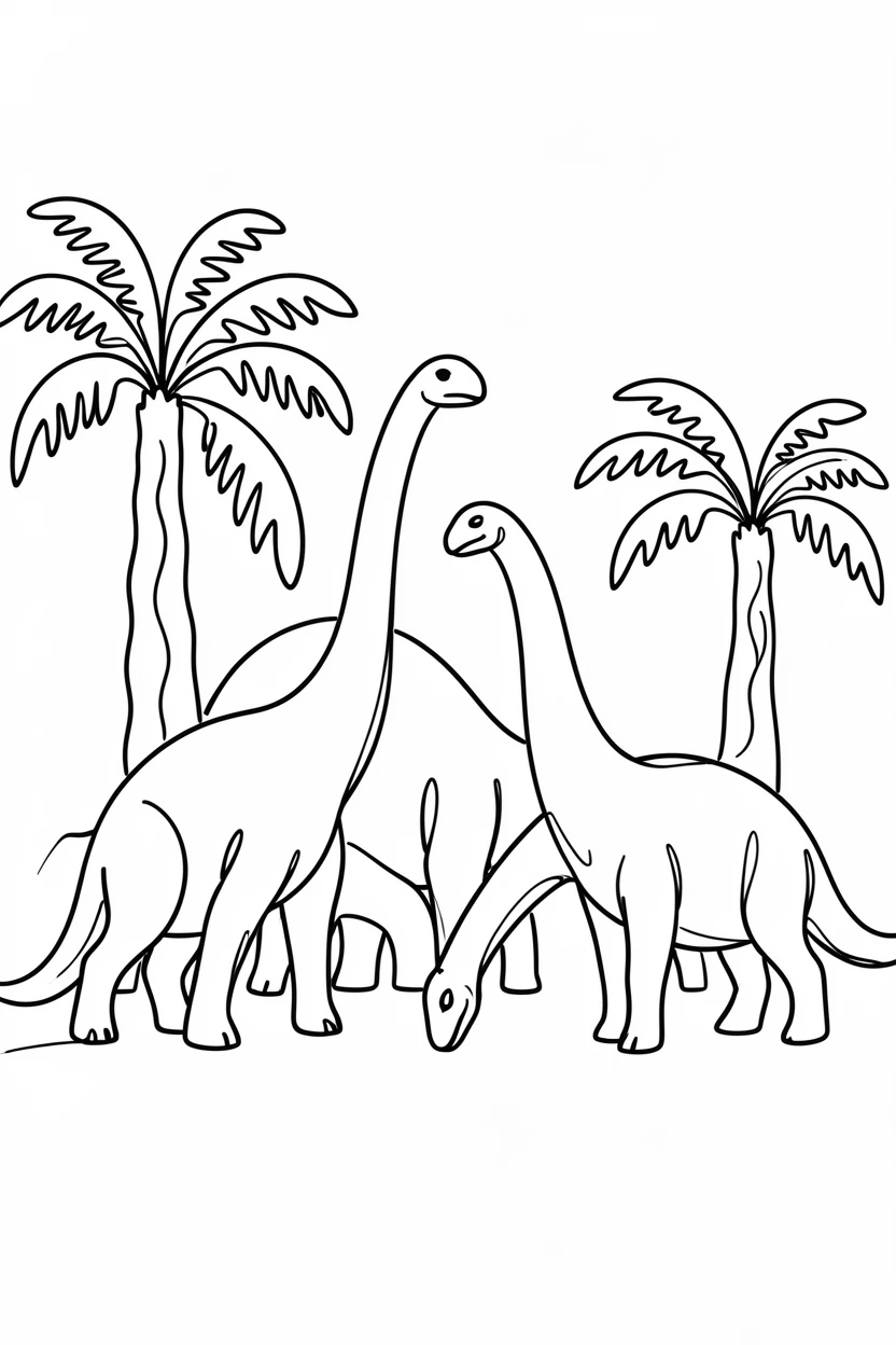 A herd of long-necked Brachiosaurus grazing among ancient tree ferns
