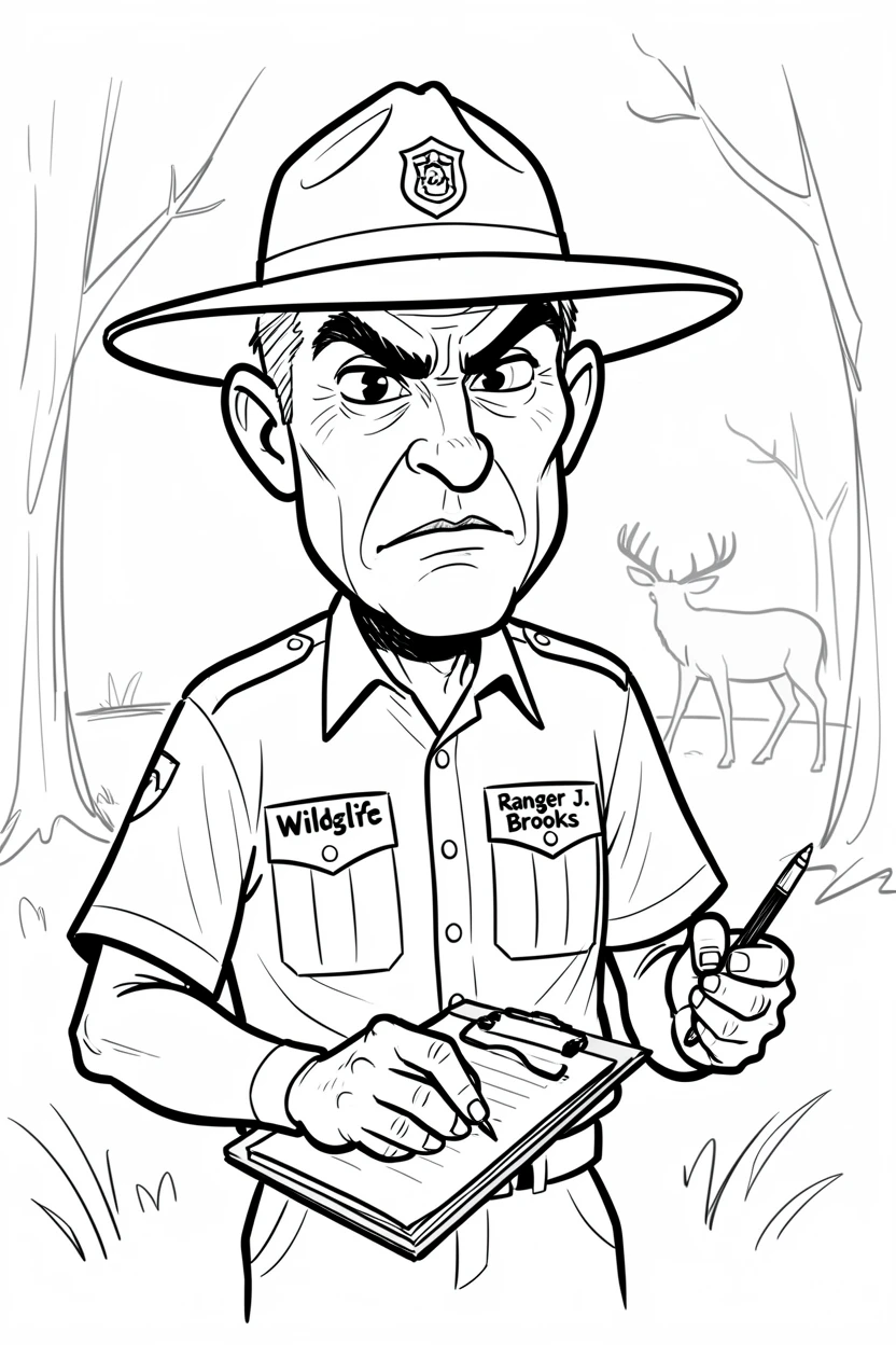 [Occupations & Hobbies] Detailed scene of a dedicated park ranger monitoring wildlife with a clipboard, showcasing skill and dedication