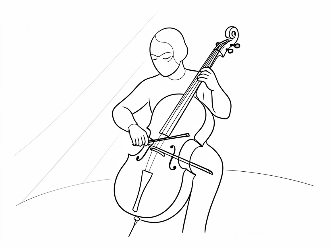A cellist practicing quietly in a sunlit music room