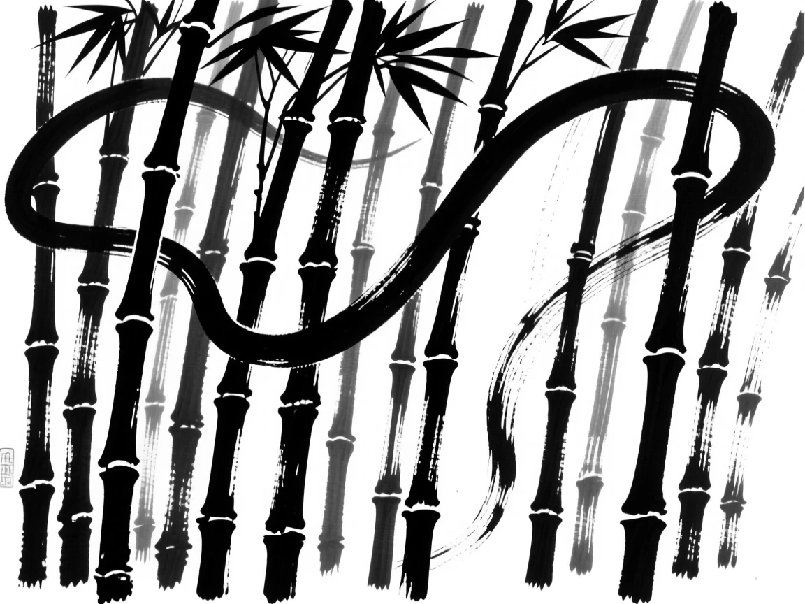 A towering bamboo grove with light filtering between the stalks.