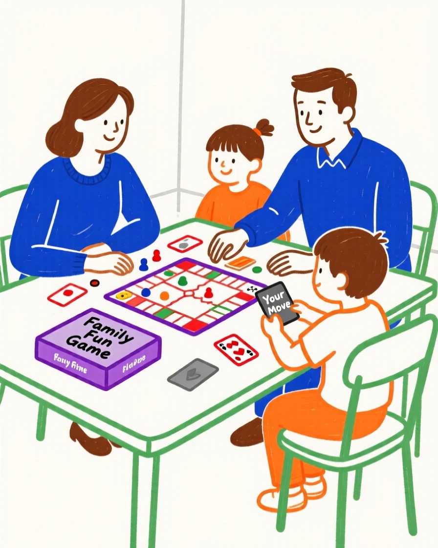 A family gathered around a table playing a board game.