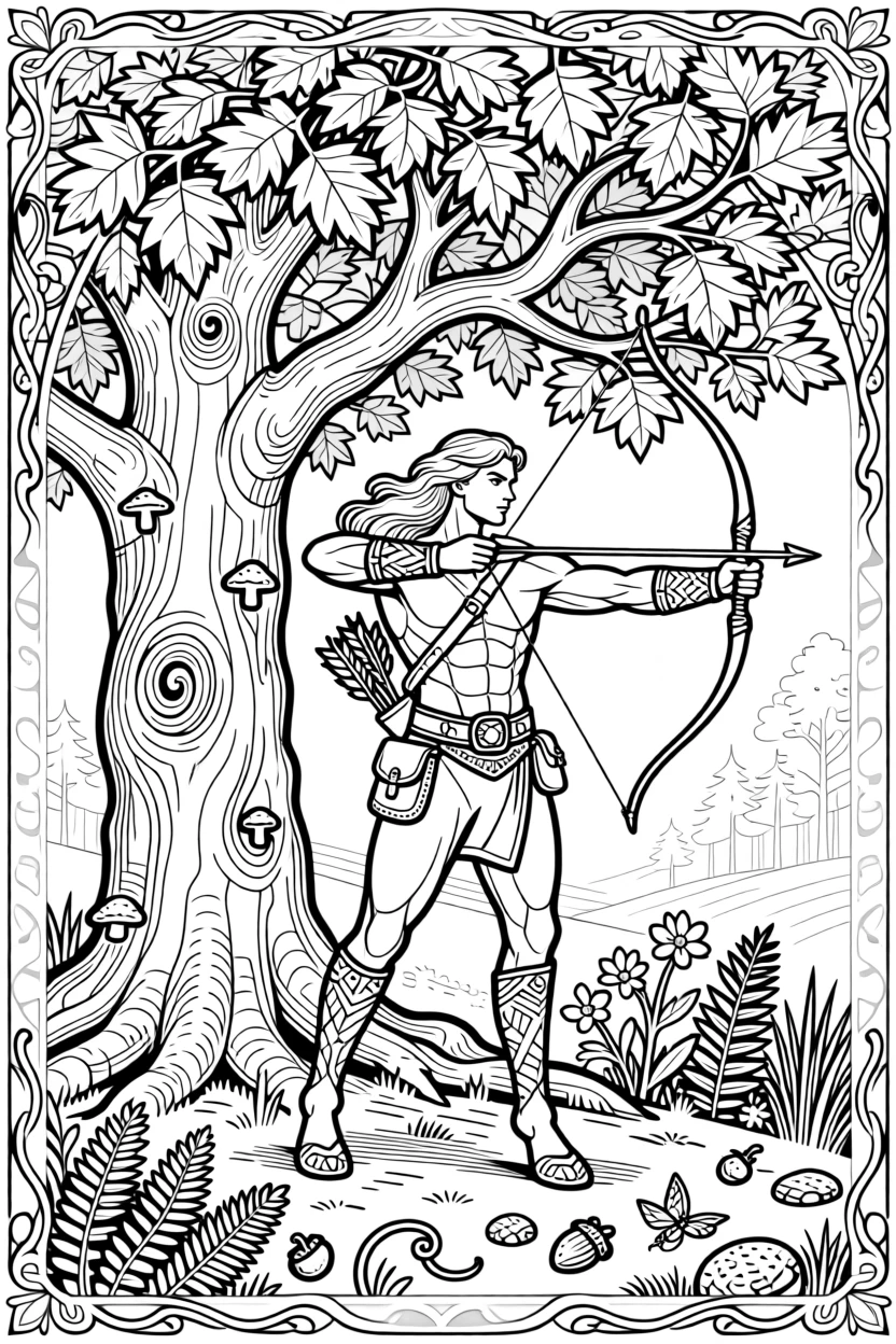 A centaur archer drawing a bow beneath an ancient oak.