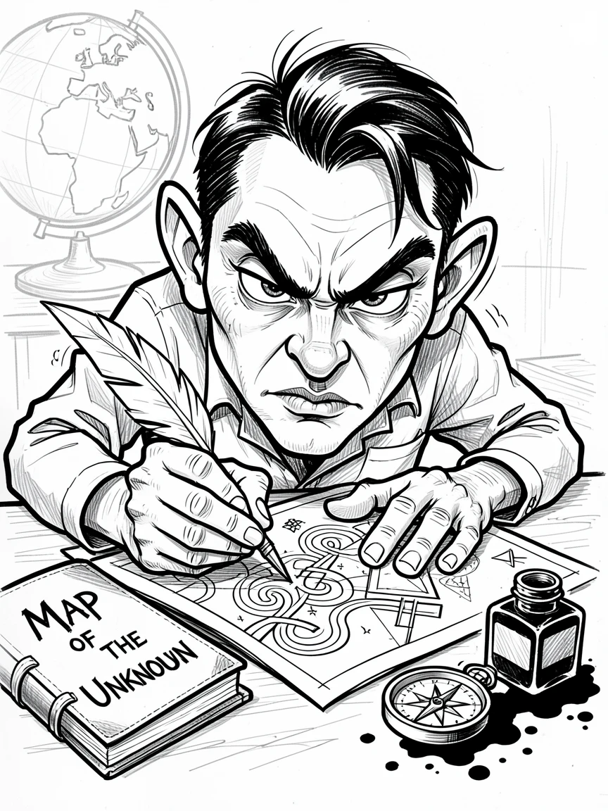 [Occupations & Hobbies] Detailed scene of a skilled cartographer drawing an intricate map by hand, showcasing skill and dedication