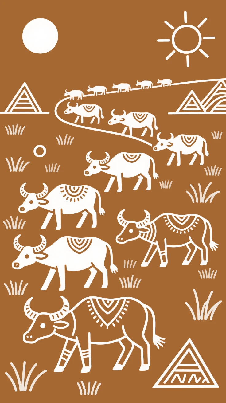 A herd of buffalo wandering across an open grassland.
