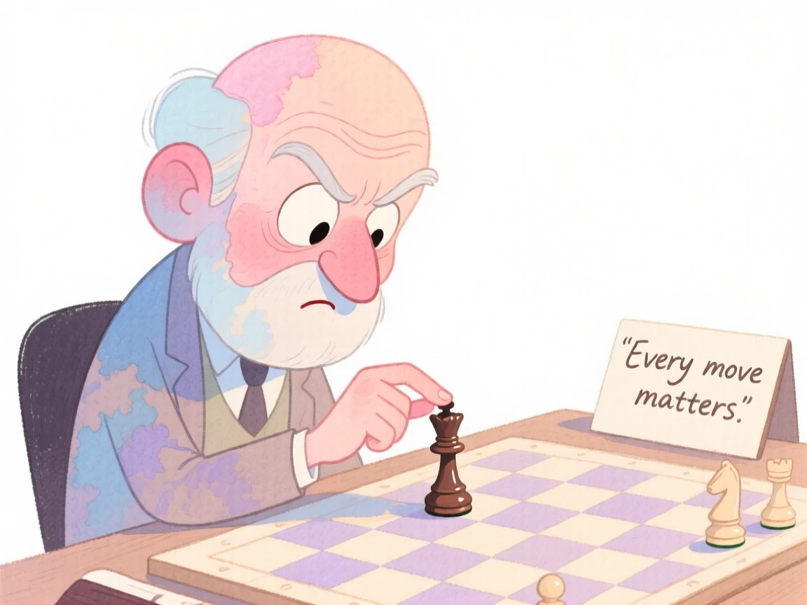 A chess grandmaster focused intently on a delicate task