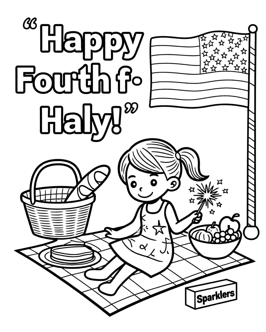 A Fourth of July picnic with a flag and sparklers