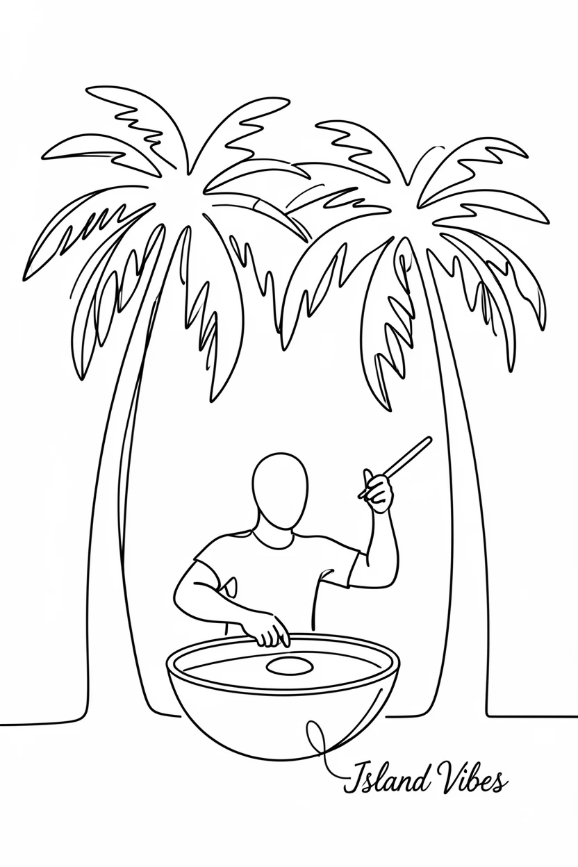 A steel pan drummer performing beneath a canopy of palm trees