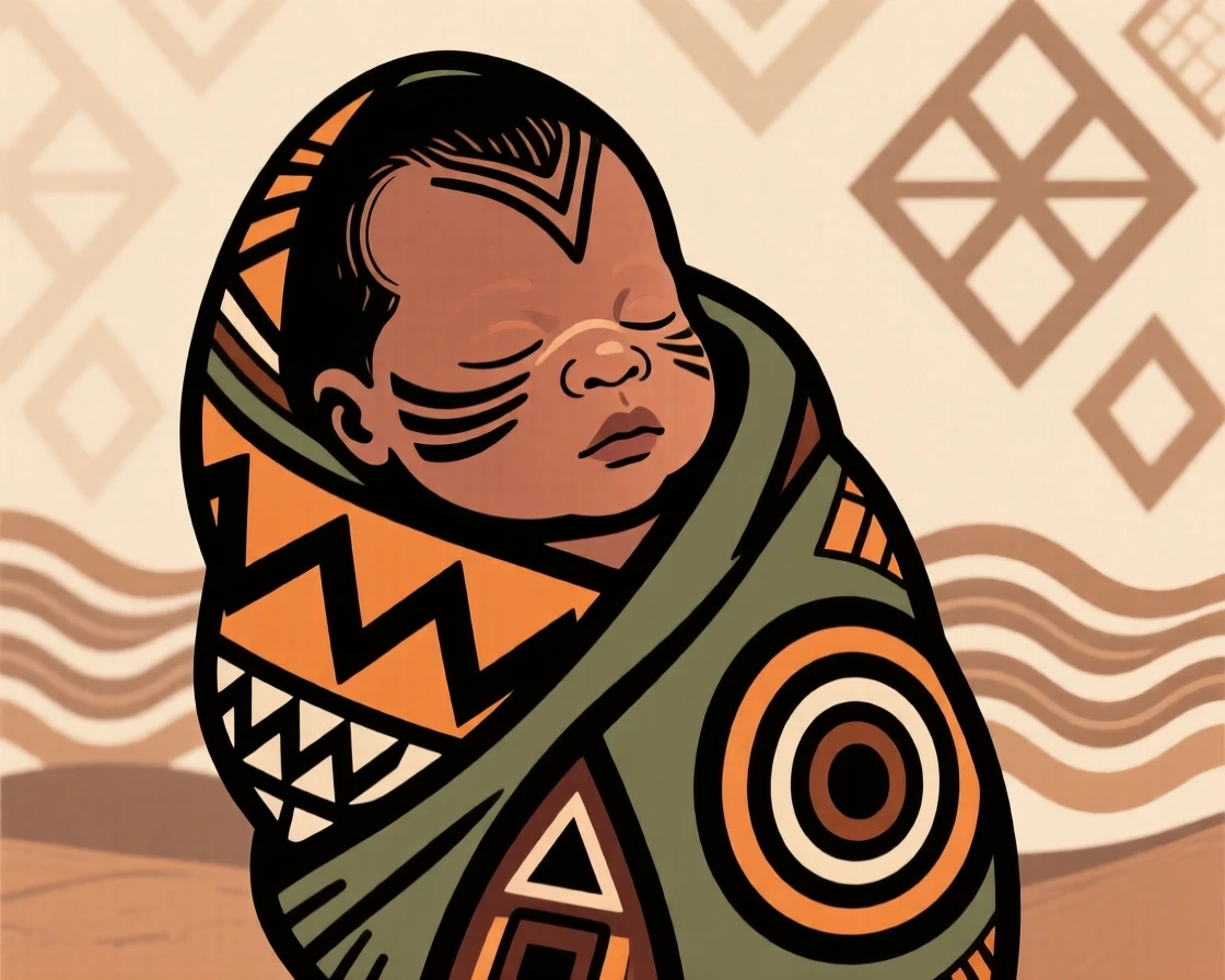 A newborn baby wrapped snugly in cloth.