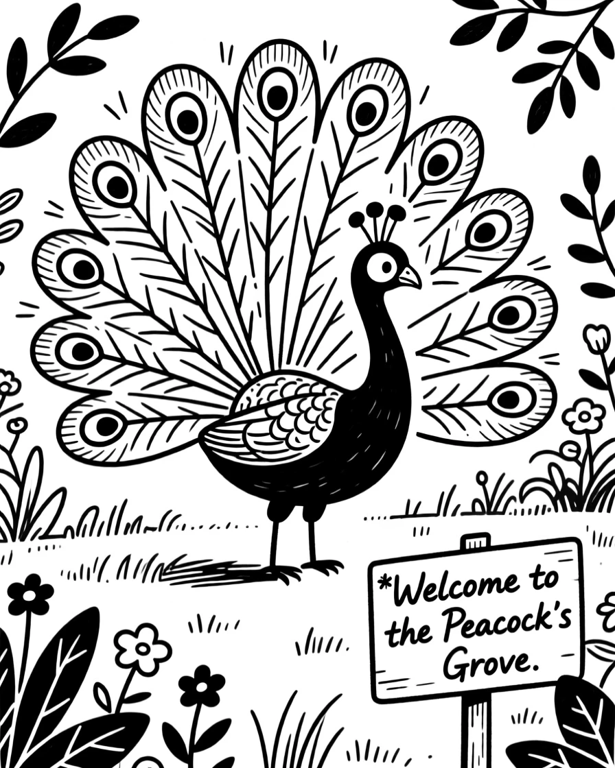 A peacock fanning its dazzling tail feathers in a lush garden.