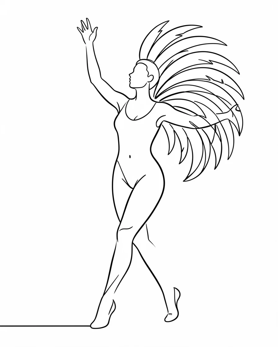A Brazilian samba parade dancer in a vibrant feathered costume