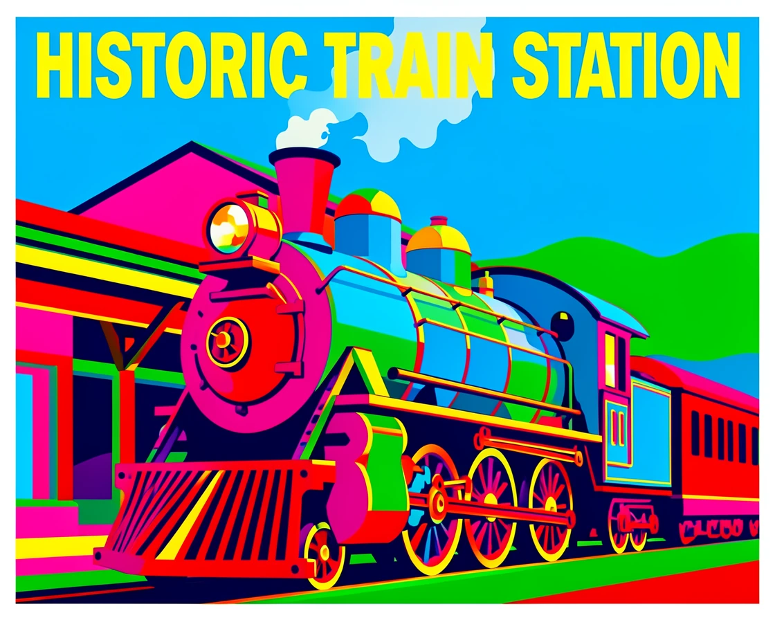 Historic train station with a vintage steam engine