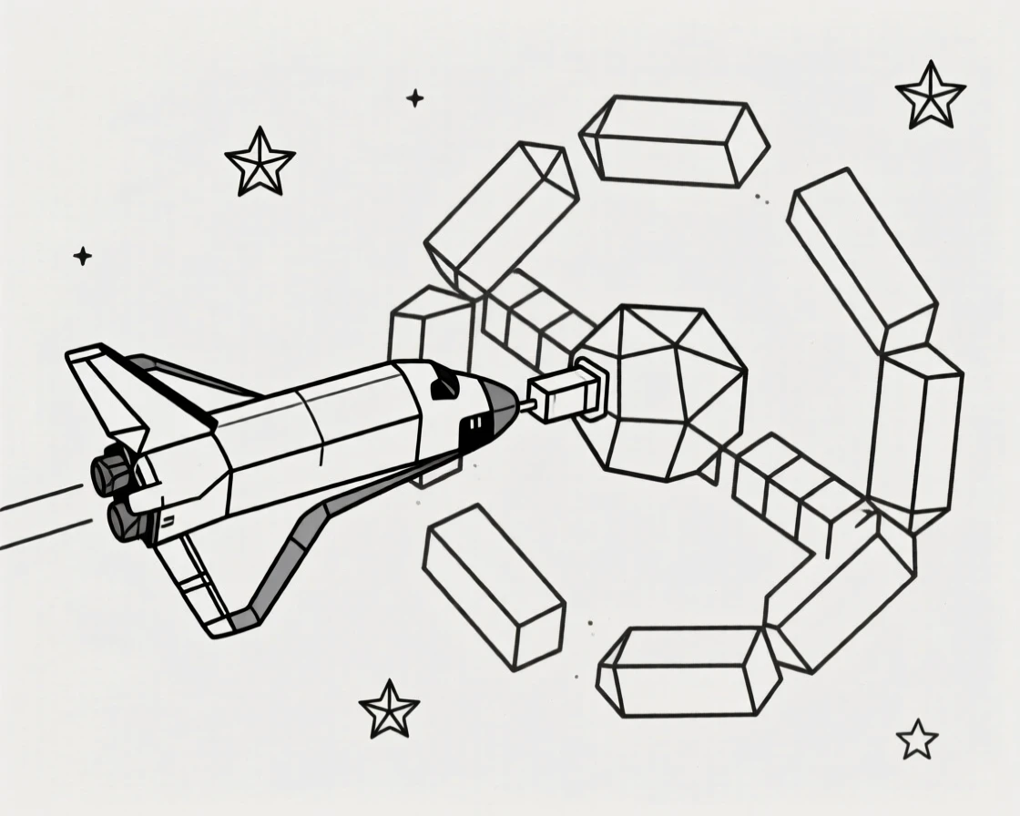 A space shuttle docking with an orbital station