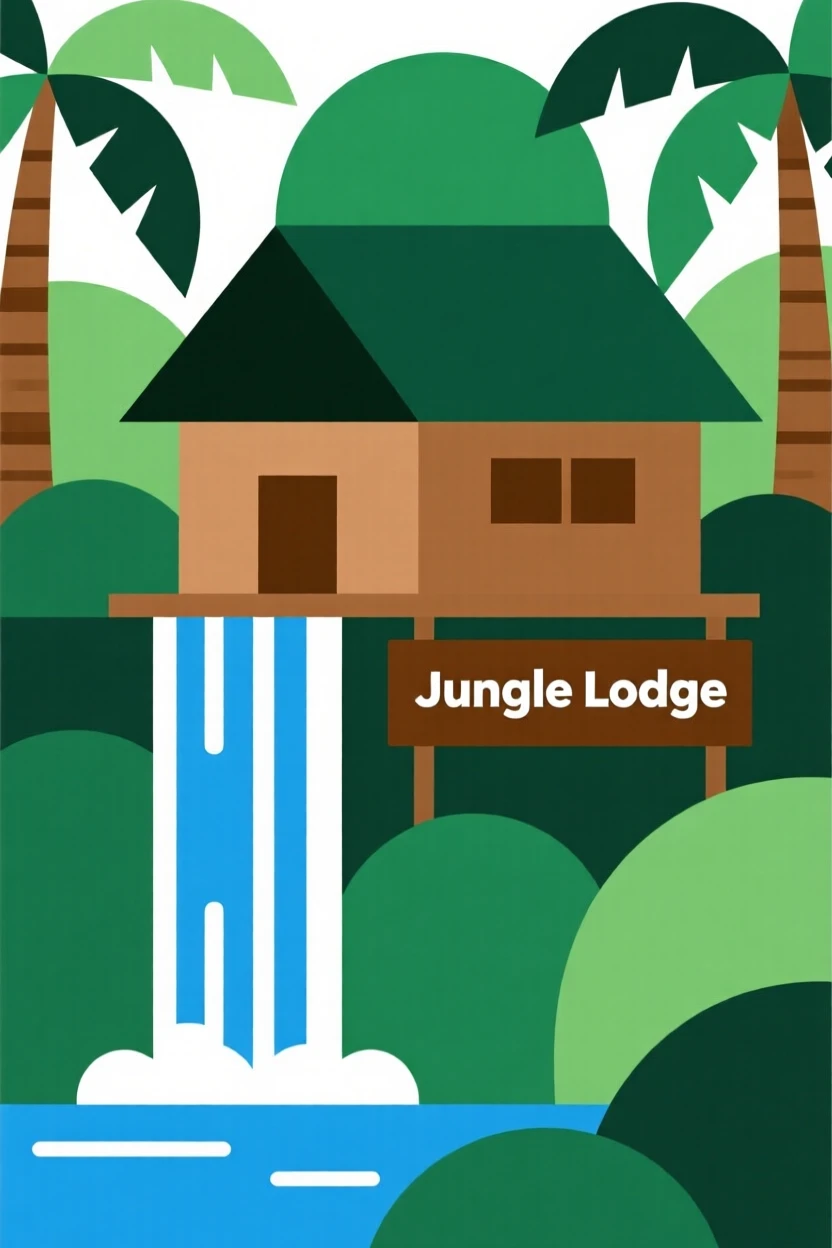 A tropical waterfall near a jungle lodge