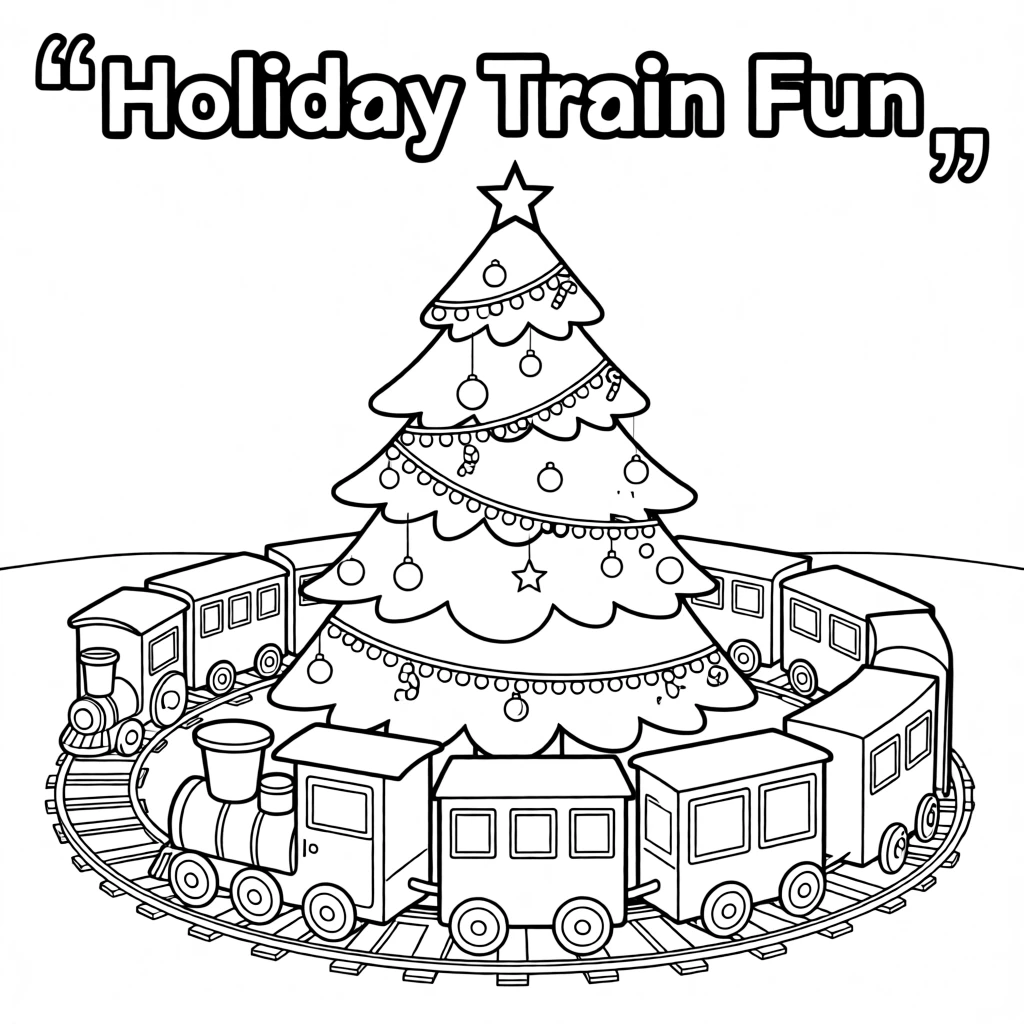 A holiday train set circling around a decorated tree