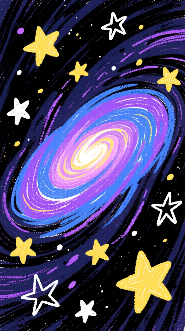 A distant galaxy spiraling in brilliant purples and blues.