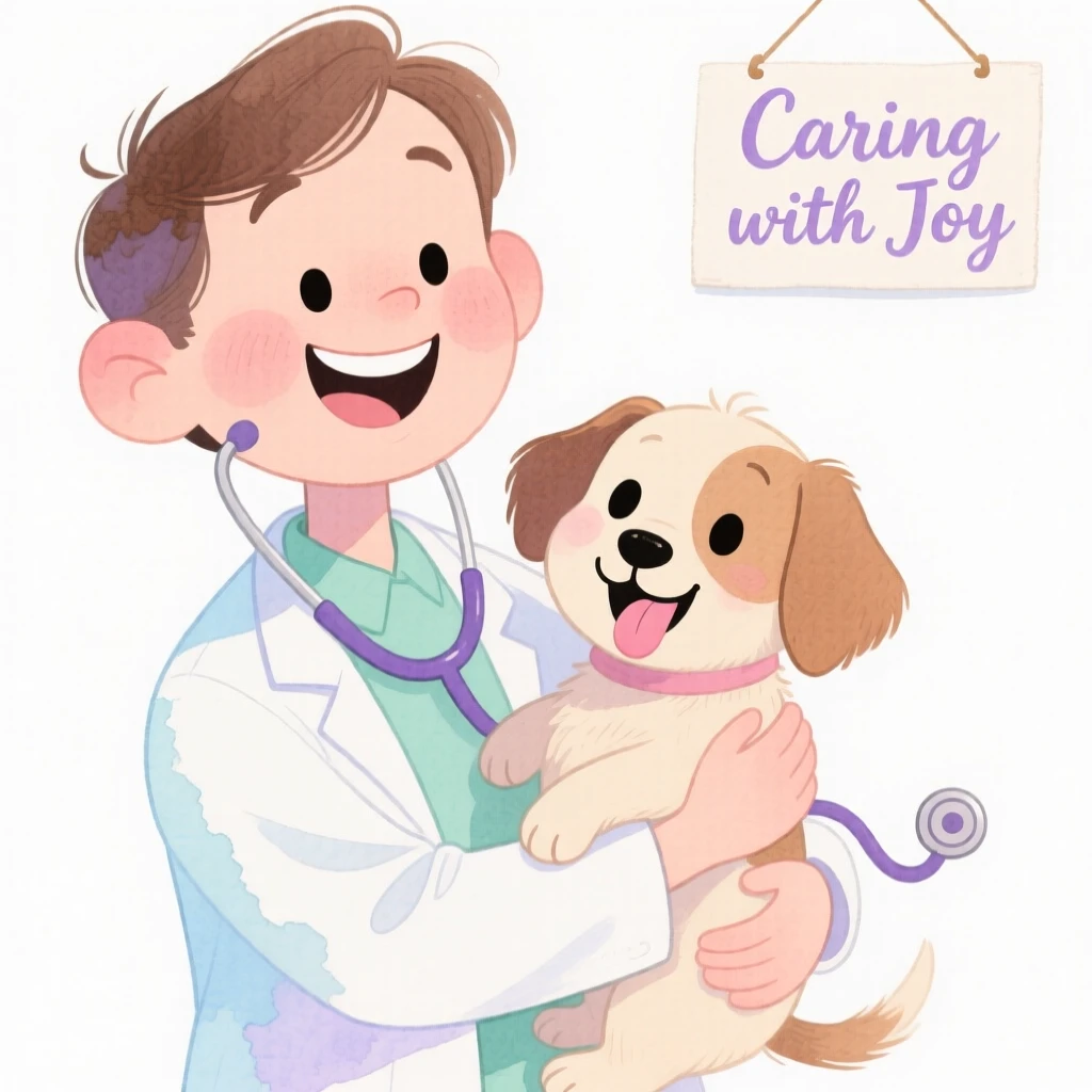 A veterinarian captured in a candid, joyful working moment