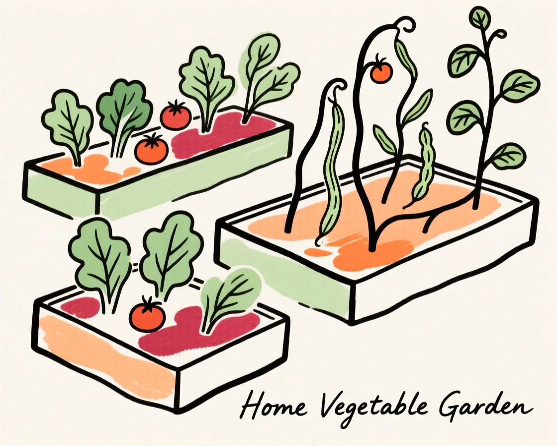 A vegetable garden in raised beds