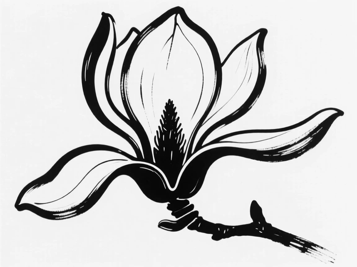 A single magnolia blossom against a clear blue sky.