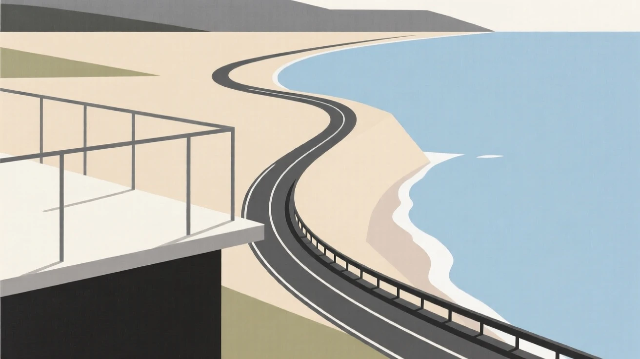 A scenic overlook with a winding coastal road below