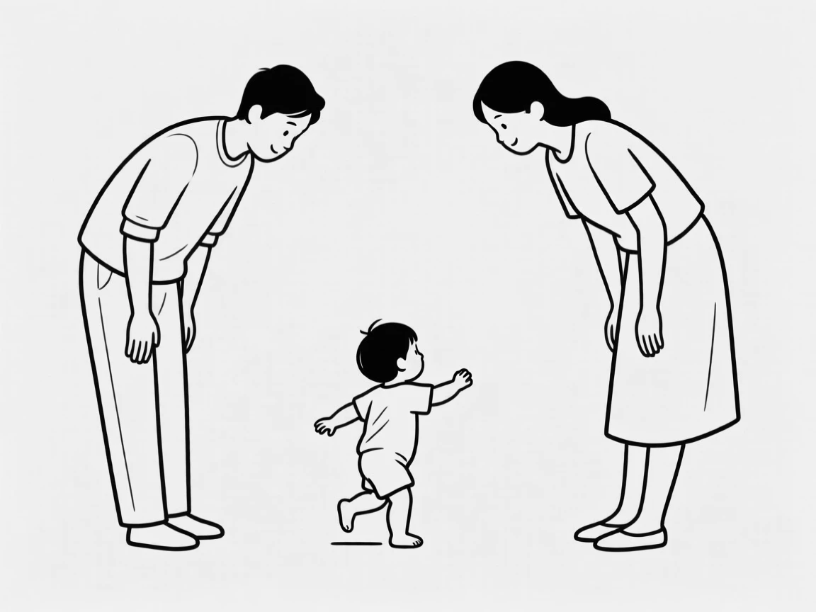 Parents watching their child take first steps