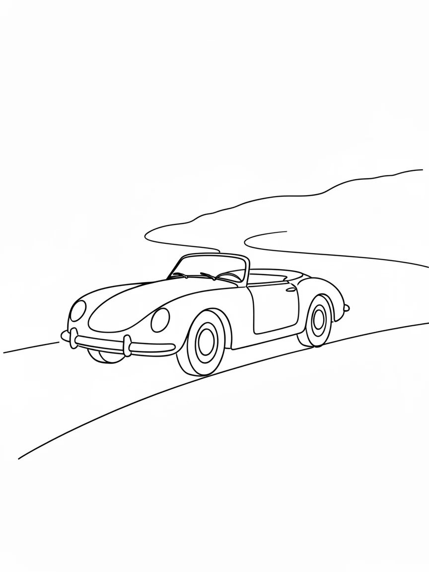 A vintage convertible car cruising down a coastal highway