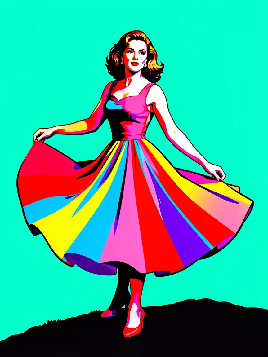 Woman in a flowing dress twirling on a hilltop