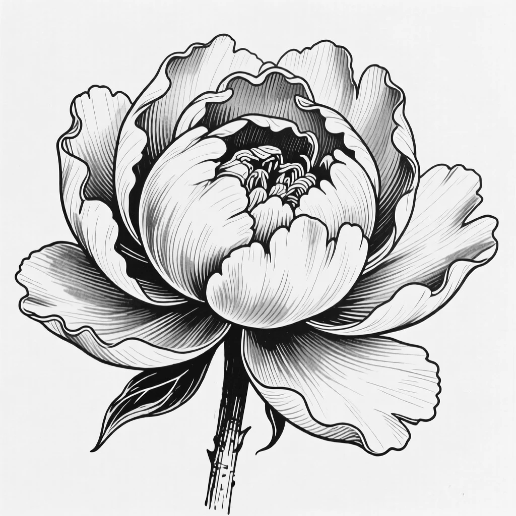 A single peony blossom unfurling its full, ruffled petals.