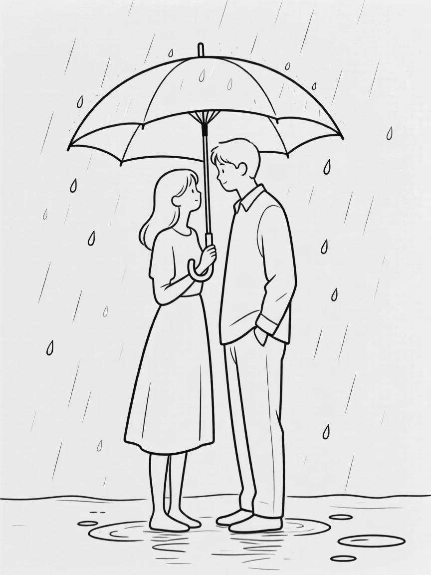 A couple sharing an umbrella in the rain