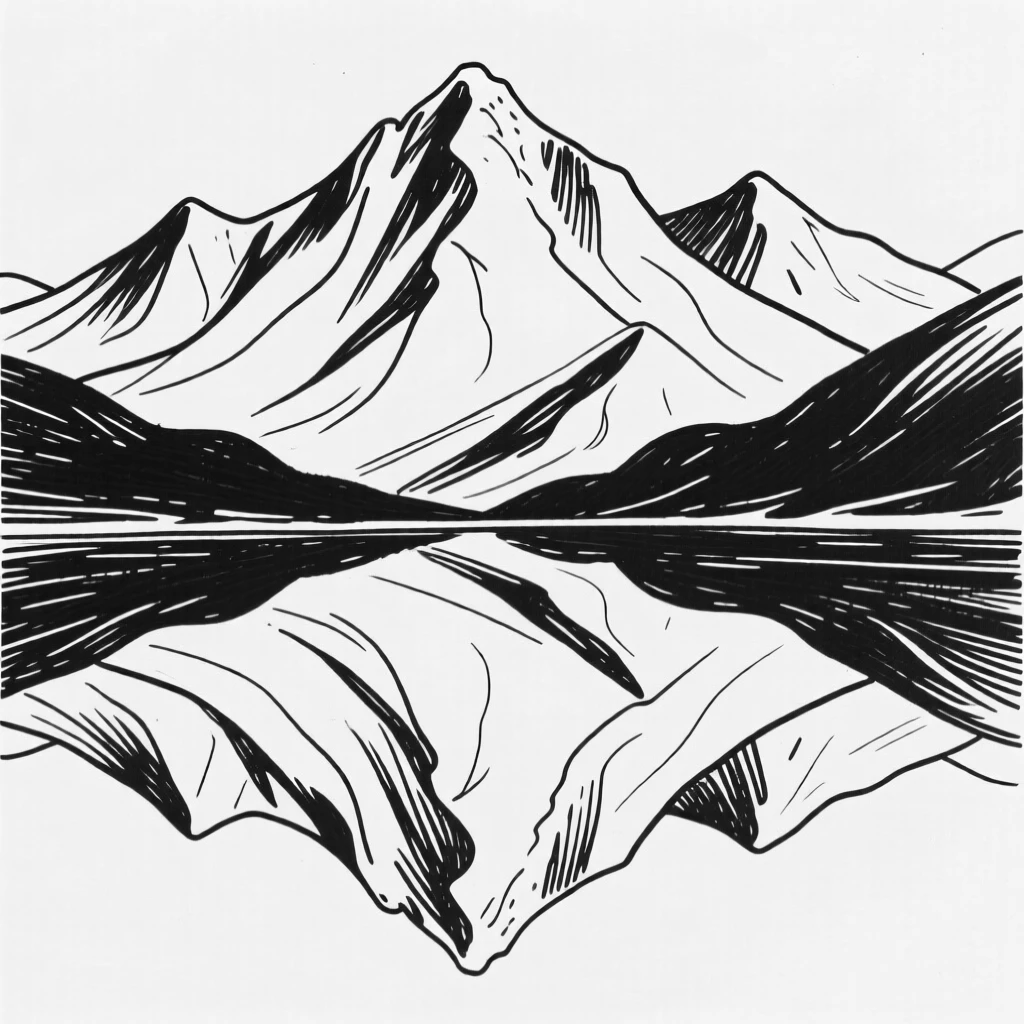 A snow-capped mountain range reflected perfectly in a still alpine lake.