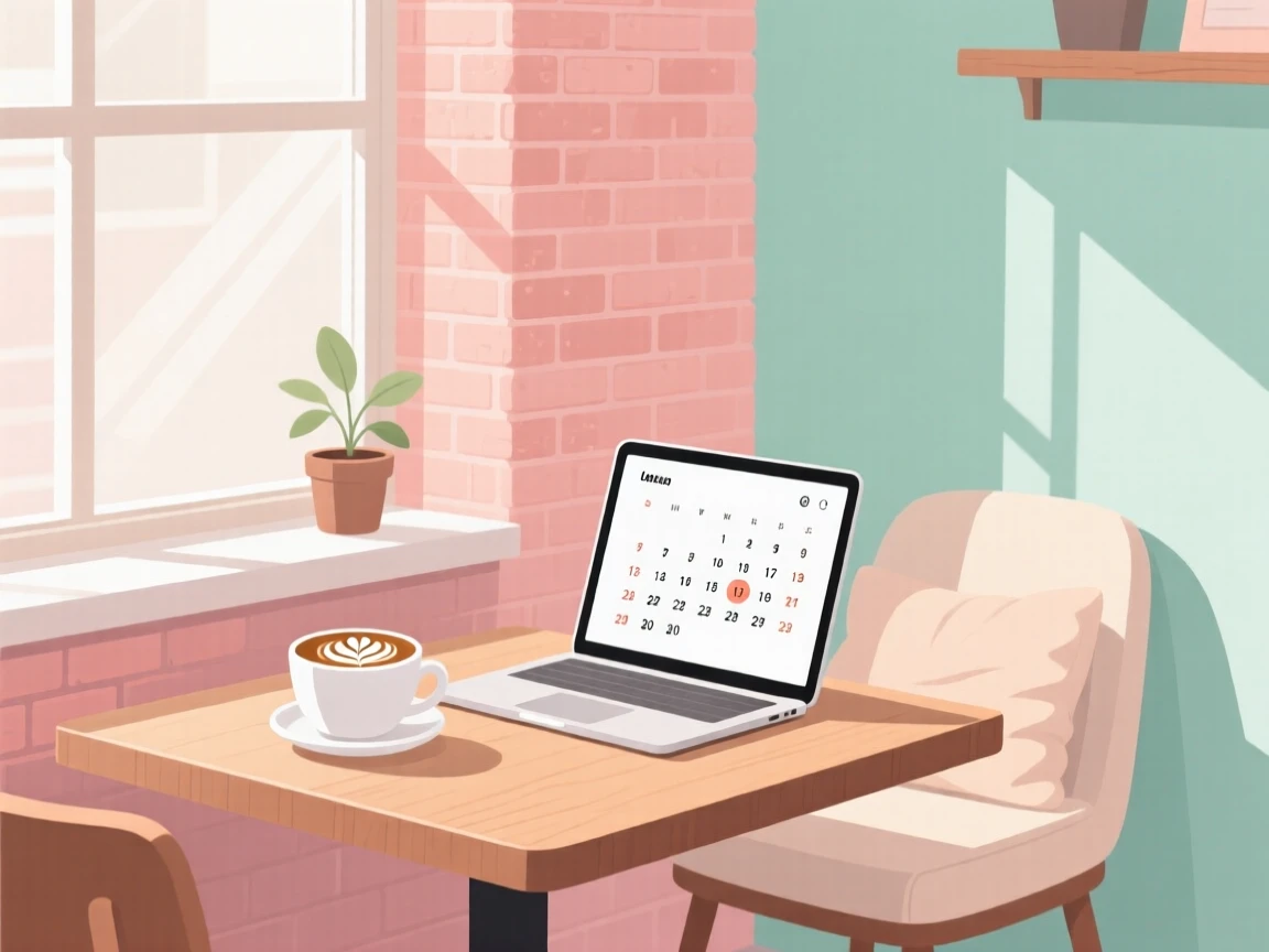 A cozy café corner with a latte and an open laptop, set in a bright, sunlit room with soft natural light, arranged with layered textures creating visual interest, with gentle pastel tones evoking calm and comfort.