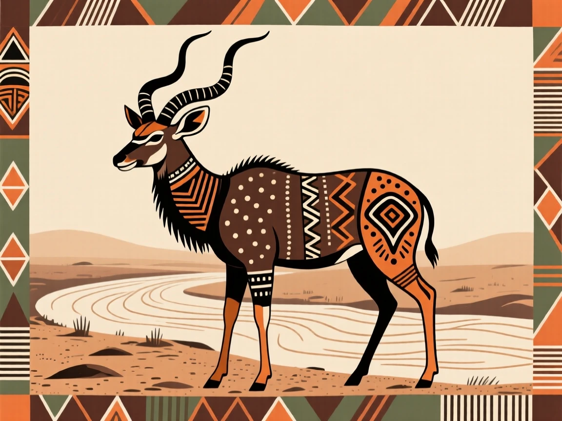 A kudu antelope gathered near a dry riverbed.