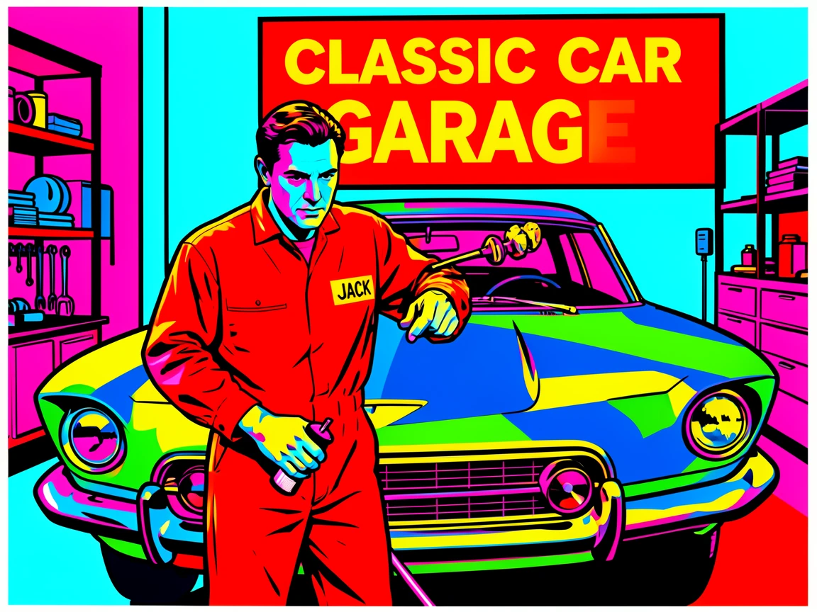 Man fixing a classic car in his garage