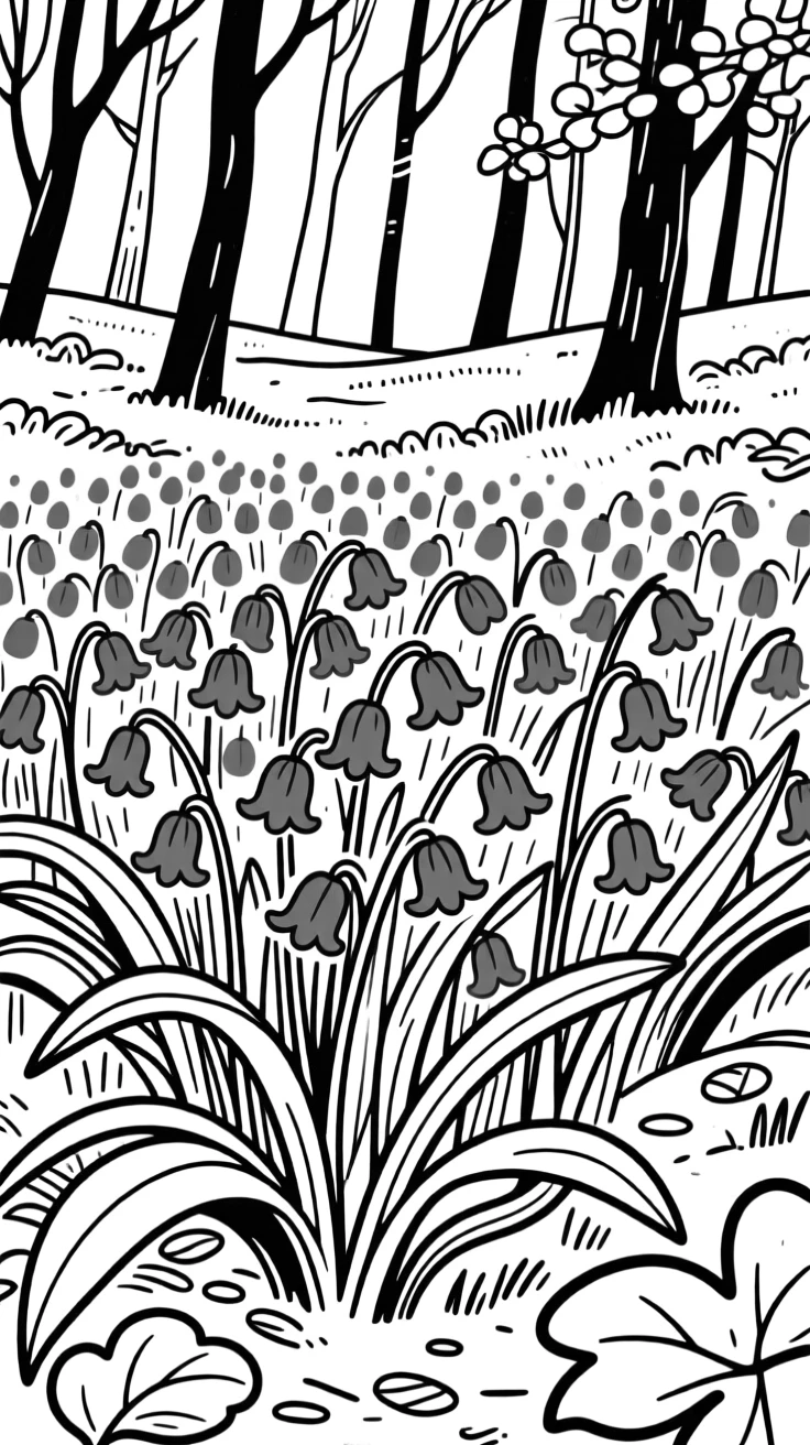 A cluster of bluebells carpeting a spring forest floor.