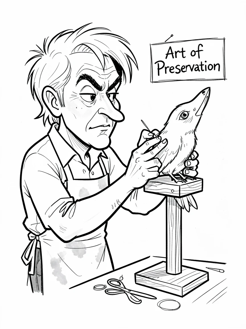 [Occupations & Hobbies] Detailed scene of a skilled taxidermist carefully mounting a display piece, showcasing skill and dedication