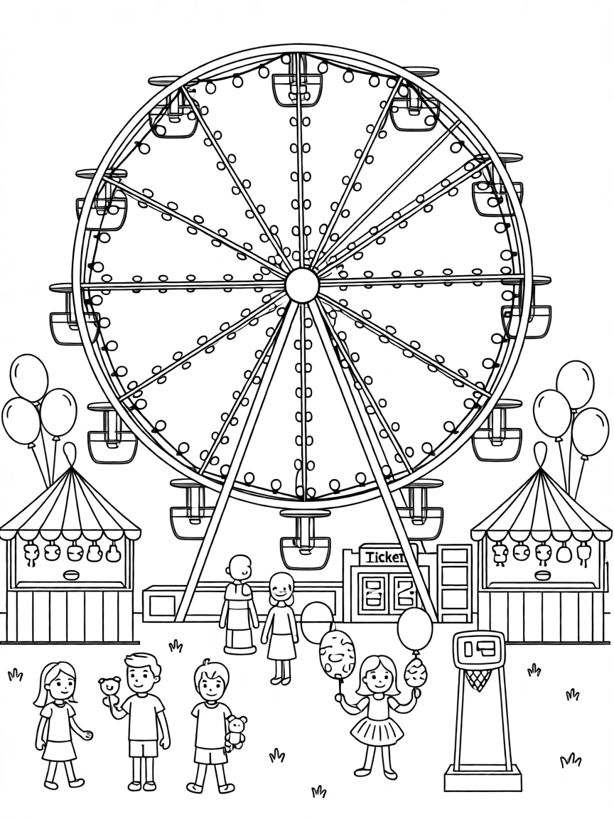 A carnival with a Ferris wheel lit up at night